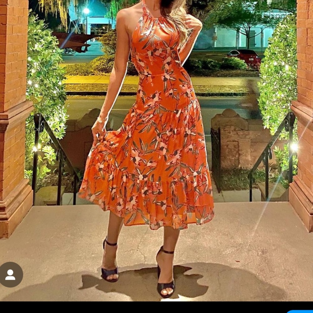 Orange satin cocktail dress